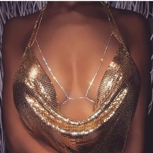 Gold Sexy Rhinestone Bra Chain